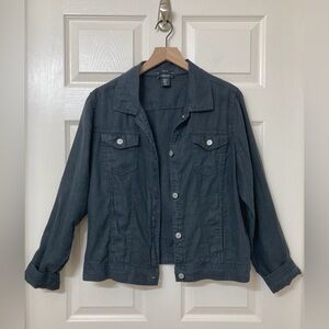 Jones New York Women’s 100% Linen Black Button Front Jacket XL Beach Coastal